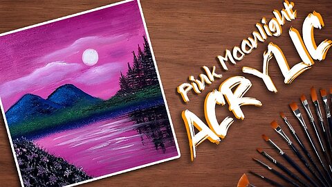 Pink Moonlight Acrylic Painting Tutorial for beginners