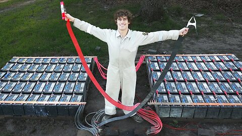 100 car batteries wired in parallel!