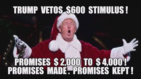 TRUMP VETOS $600 STIMULUS! SAYS 2K TO 4K PER FAMILY! Q-ANON T-MINUS 16 DAYS! JAN 6 WILL BE WILD MAGA