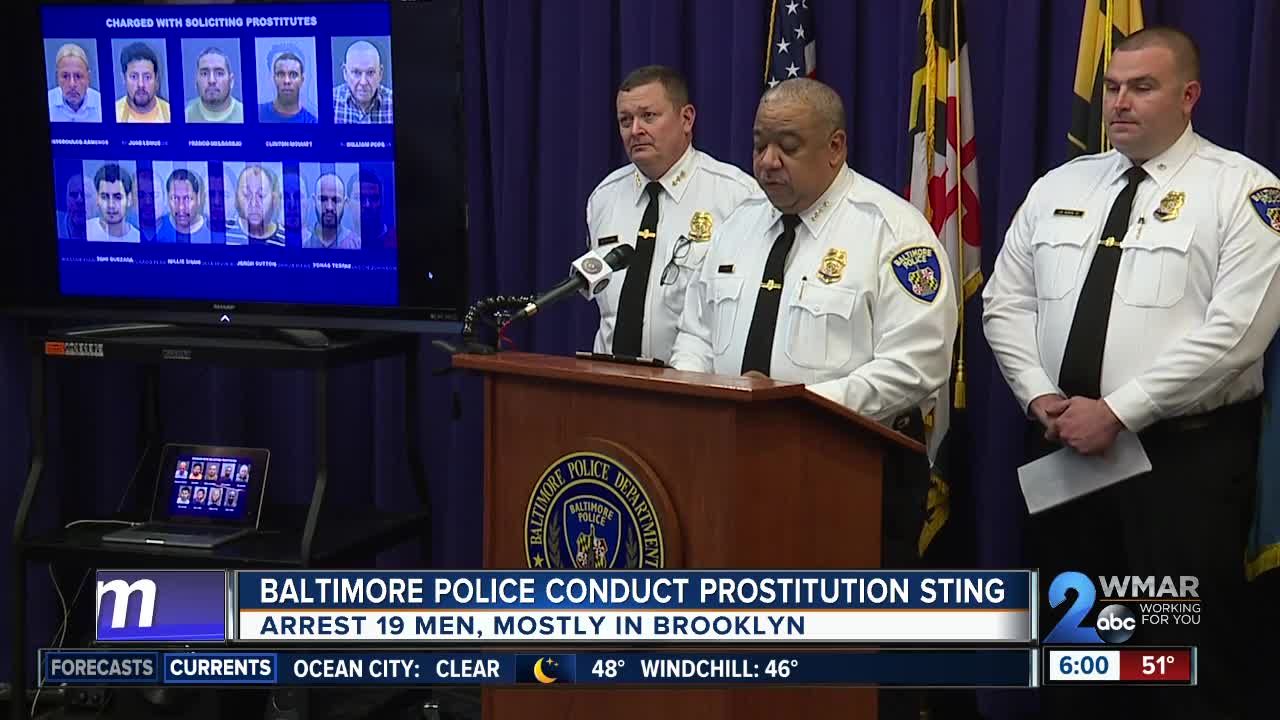 Police conduct prostitution sting in South Baltimore; arrest 19 men
