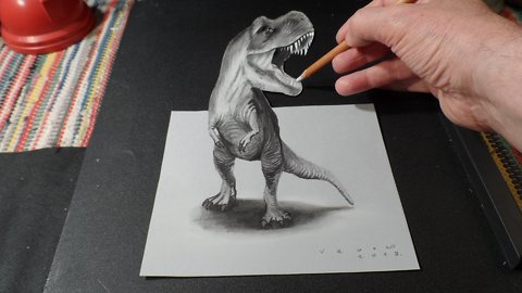 T-Rex Optical Illusion Trick Art