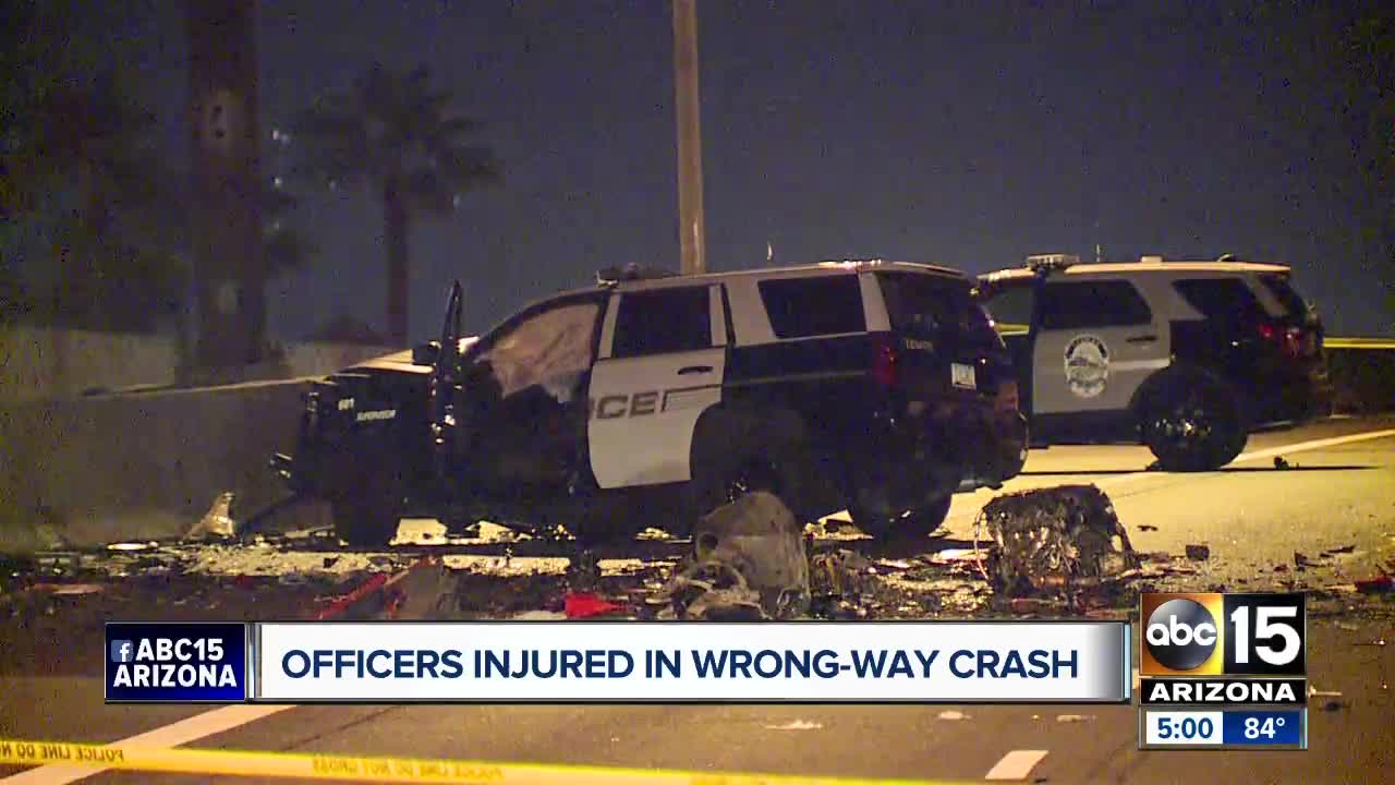 Tempe officers injured in wrong way crash in Phoenix
