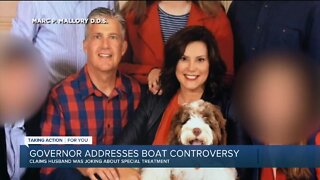 Governor Whitmer responds to boat controversy, saying her husband made a 'failed attempt at humor'