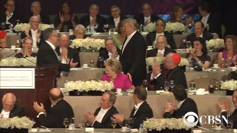 Trump roasts Clinton at Al Smith charity dinner