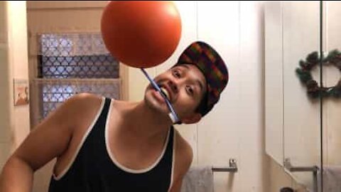 Freestyler spins ball on toothbrush and ukulele