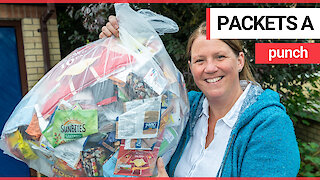 Mum single-handedly takes on the task of recycling a whole town's crisp and biscuit packets