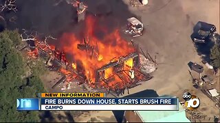 Fire burns down house, starts brush fire