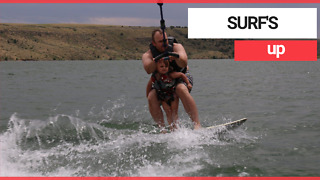 Five-year-old with Brittle Bone Disease goes wakeboarding with dad