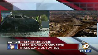 2 dead, highway closed after wrong-way crash on I-805