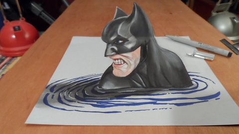 How I Draw a 3D Batman, Trick Art by Vamos