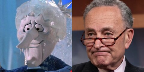 Chuck Schumer as Freeze Miser and "Donald John Trump Inciting the Erection"