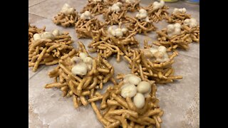 How to make bird-nest haystack(butterscotch and white chocolate/peanut)