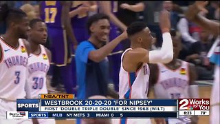 Russell Westbrook's 20-20-20 performance "For Nipsey" - tribute to slain rapper and friend Nipsey Hussle