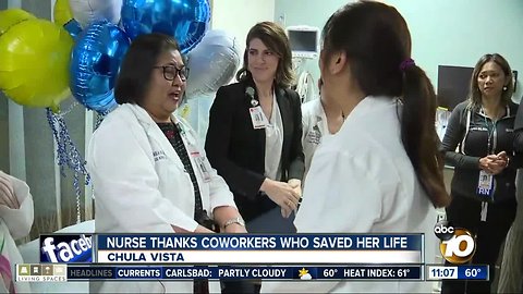 Nurse thanks colleagues who saved her life