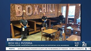 Box Hill Pizzeria says "We're Open Baltimore!"