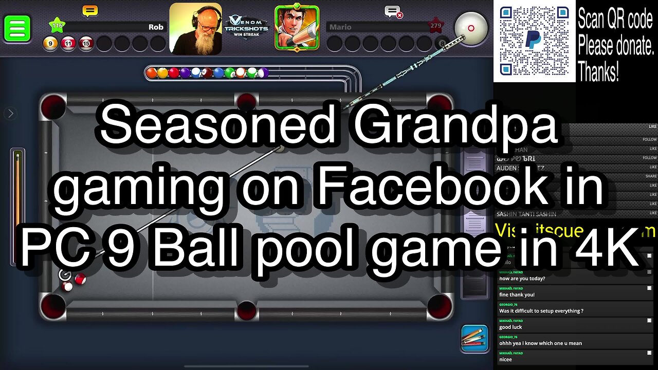 Gray-haired Grandpa gaming on Facebook in iOS pool game [ENG] [4K