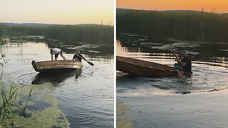 Hysterical Moment As Girl's Standing Stunt On Boat Ends In Plunge