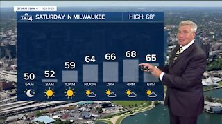 Saturday is sunny and windy with temps in the 60s