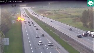 Heart-stopping video captures explosion after dump truck crashes into Ohio DOT vehicle