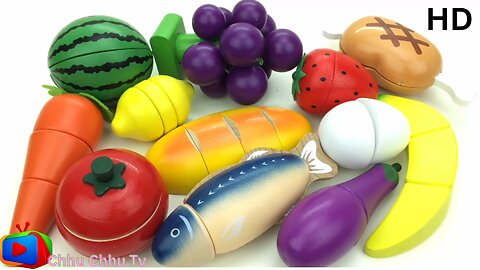 Fun Learning Names of Fruit and Vegetables Wooden Toys Cutting Fruit Education videos Fun for Kids