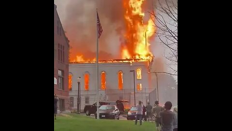 Church steeple catches fire collapses after being strack by lightning