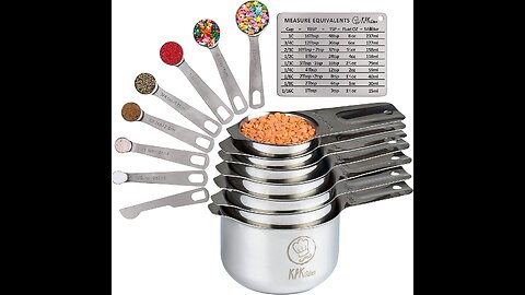 Stainless Steel Measuring Cups and Spoons Set of 16 - 7 Cup & 7 Spoon + Conversion Chart & Leve...