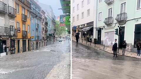 Flash flooding swept through the streets of Lisbon