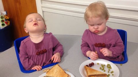 Twin Babies Doze Off After Lunch