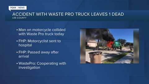 Motorcyclist killed in crash with Waste Pro truck