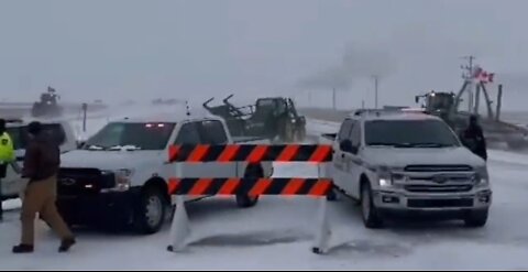 Canada Truck Protest - Heavy Farm Equipment Clears Police Barricade.