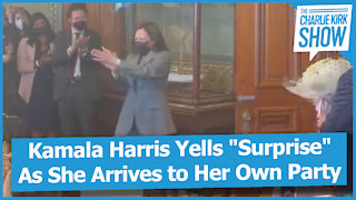 Kamala Harris Yells "Surprise" As She Arrives to Her Own Party