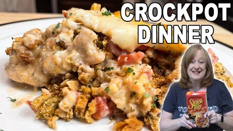 Crockpot CHEESY BRUSCHETTA CHICKEN with Stove Top Stuffing, an Italian Flavored Dinner Dish