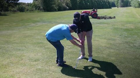 Prairie Creek co-owner demonstates golf swing for beginners