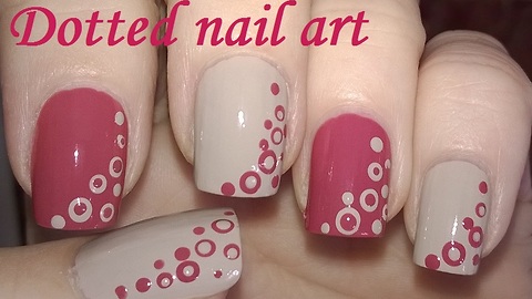 Pale pink & light brown dotting tool nail design