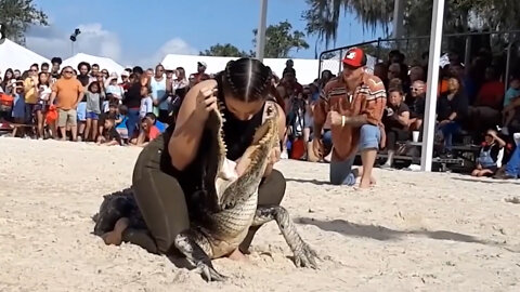 funny Woman and Alligator