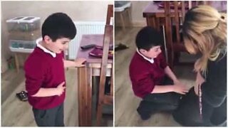 Son overwhelmed with emotion after learning mom is pregnant