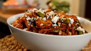 Spaghetti with Guajillo Sauce and Shrimp