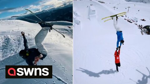Triple gold medallist skier performs incredible stunts