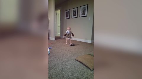 Adorable Toddler Boy Plays Fetch Like A Dog