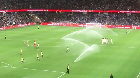 Sprinkler malfunction at Wanderers v Everton.