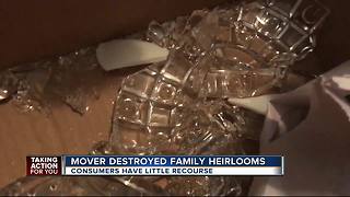 Woman upset after family heirlooms were destroyed in moving truck