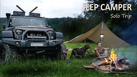 JEEP Camping SOLO With My DOG. River Camp, Strong Winds Shelter - Sounds Of Camping Ep7