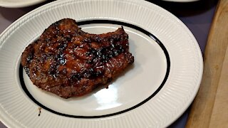 Pork Loin Chops glazed with Cherry, Imperial Stout, Chocolate Habanero Pepper Jam