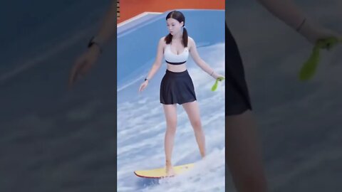 Hot Chinese Girl Skim Boards for First Time