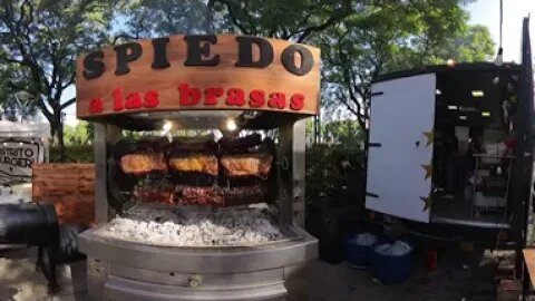 Festival Carne or BBQ cookout Argentina style in 360 video