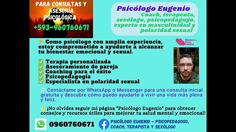 Psicólogo Eugenio - psicopedagogo, coach, terapista y sexólogo