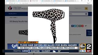 Hair dryers recalled for burn hazard