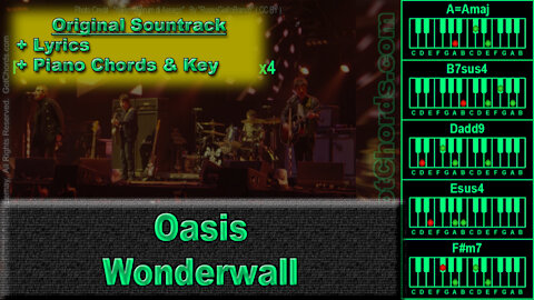 Oasis - Wonderwall - Original Song - Lyrics + Key + Piano Chords (0004-A050)