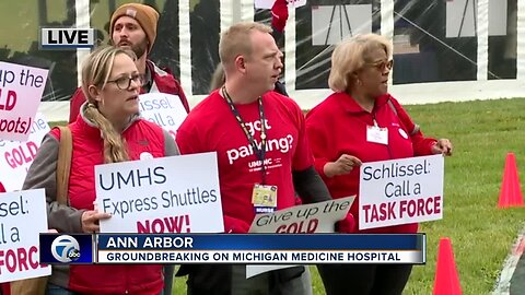 Employees protesting new medical center groundbreaking in Ann Arbor