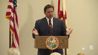 Florida Gov. Ron DeSantis speaks to mostly maskless crowd in West Palm Beach